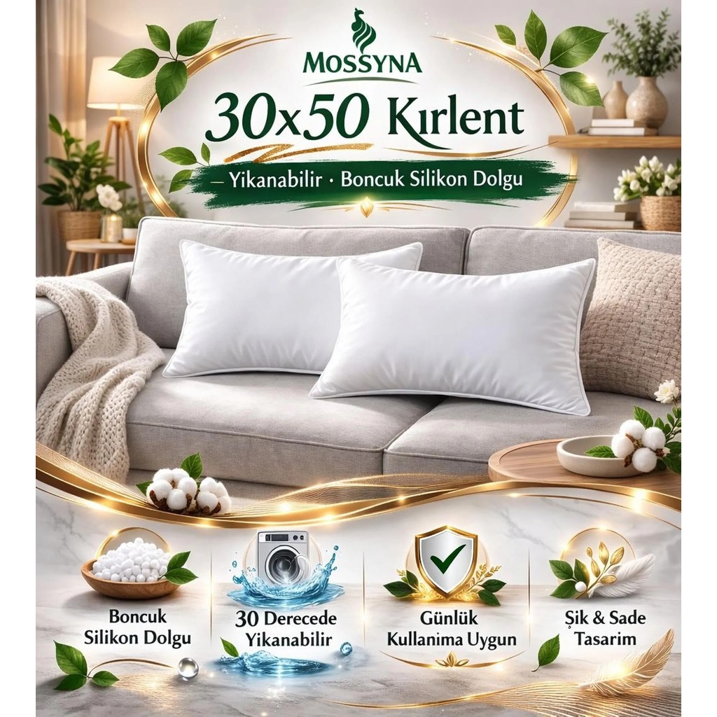 Mossyna 2'li Ultra Dolgun Kırlent Iç Yastık Boncuk Silikon Dikdörtgen Ebatlar Seçenekli - Beyaz - 30 x 50 cm Yastık Kılıfı Fiyatı