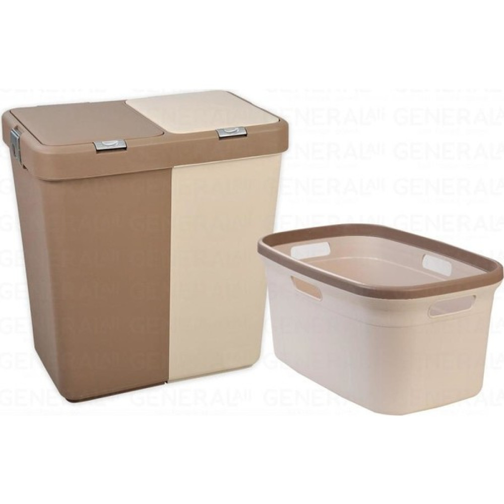 Motek 80 Litre Kirli Çamaşır Sepeti Çamaşır Selesi 2'li Set Kahve - Krem Sepet Fiyatı