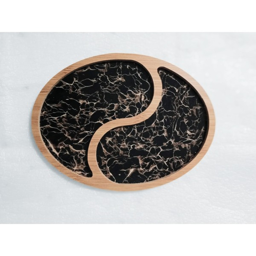 Mother Kitchen Ahşap Sunumluk Mermer Desenli Oval Iki Bölmeli Çerezlik Kahvaltılık Mutfak Gereçleri Fiyatı