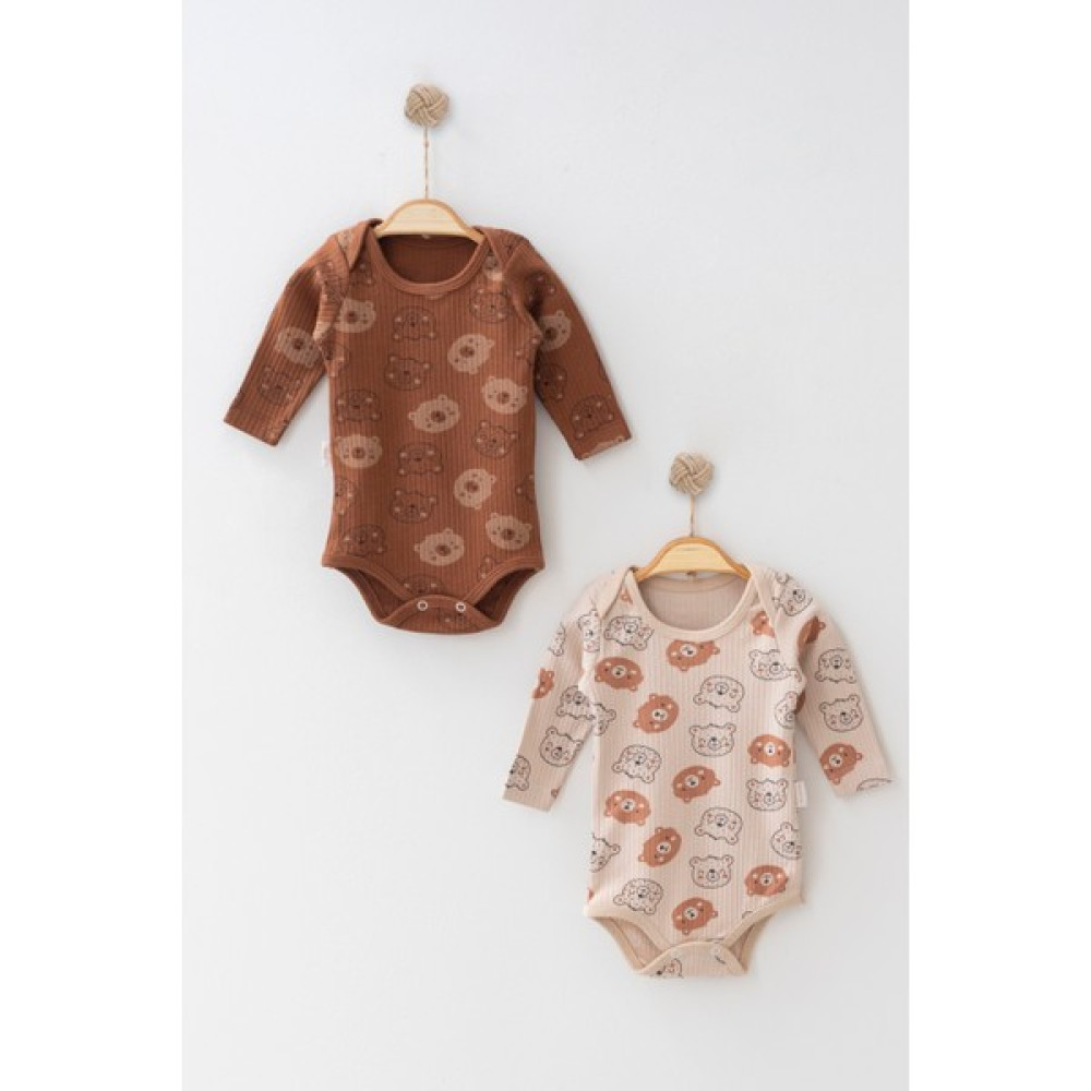 Mother Made Unisex Kahverengi Sevimli Ayıcık Baskılı Pamuklu Bebek Uzun Kollu Çıtçıtlı Badi Yenidoğan/3yaş Bebek Body Fiyatı
