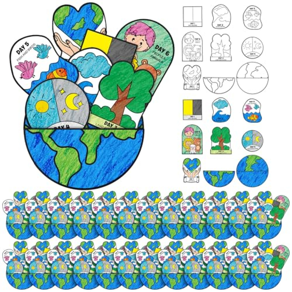 Motipuns 24 Sets 7 Days of Creation Coloring Card Religious Color Your Own Bible Craft DIY Mobile Bible Art Gift for Religious Christian Themed Party Supplies School Sunday Church Favors