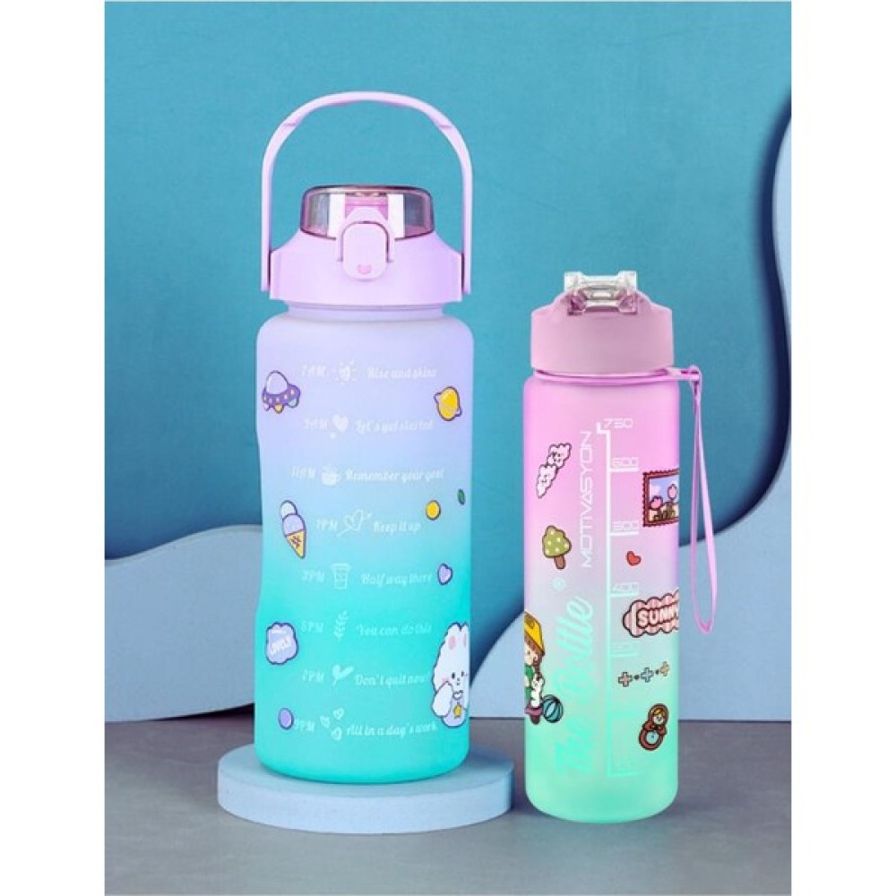 Motivasyonel 2li Pipetli Stickerlı Su Matarası Suluk 2lt 750ML Yavrulu Tritan Spor Salonu Su Şişesi Suluk Fiyatı