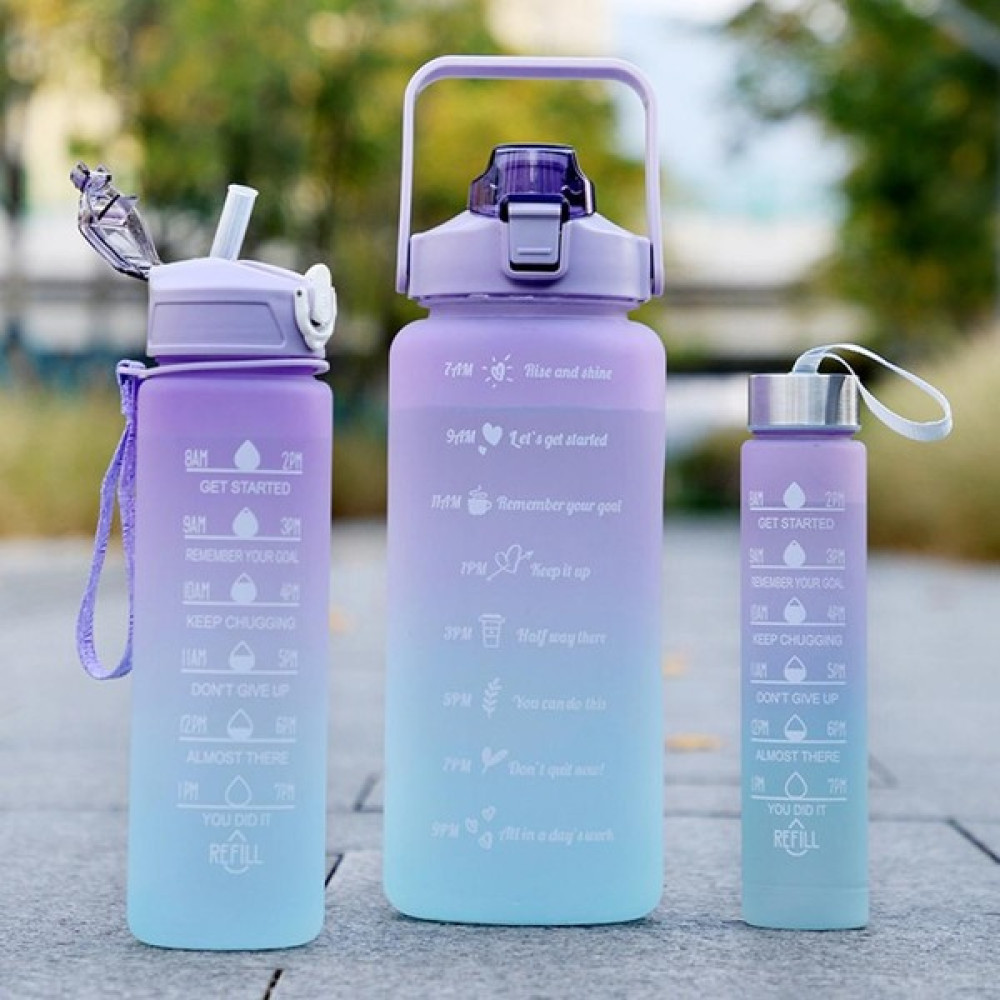 Motivasyonel 3lü Set Su Matarası Su Şişesi Suluk 2LT+900ML+600ML Tritan Spor Salonu Su Şişesi Suluk - Renkli Suluk Fiyatı