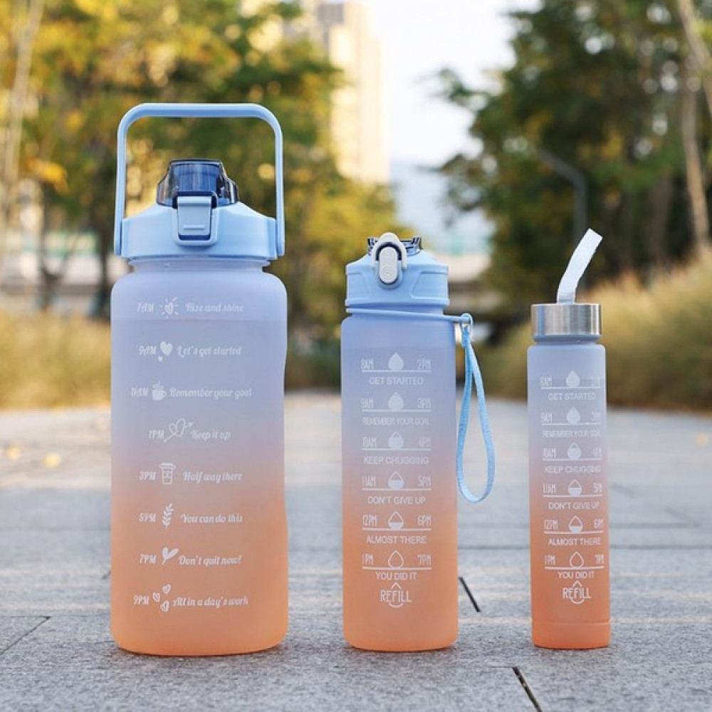 Motivasyonel 3lü Set Su Matarası Su Şişesi Suluk 2LT+900ML+600ML Tritan Spor Salonu Su Şişesi Suluk - Turuncu Suluk Fiyatı