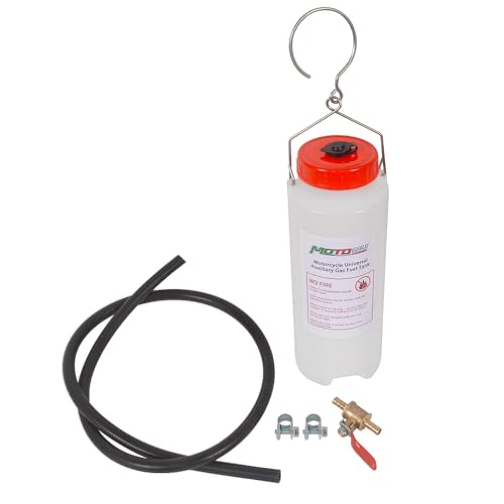 MOTO4U Auxiliary Gas Fuel Tank Universal Motorcycle Gas Tank Repair Tool Kit Auxiliary Fuel Tank 1L with Fuel Hose,Cut Off Valve and Lid with Air Outlet