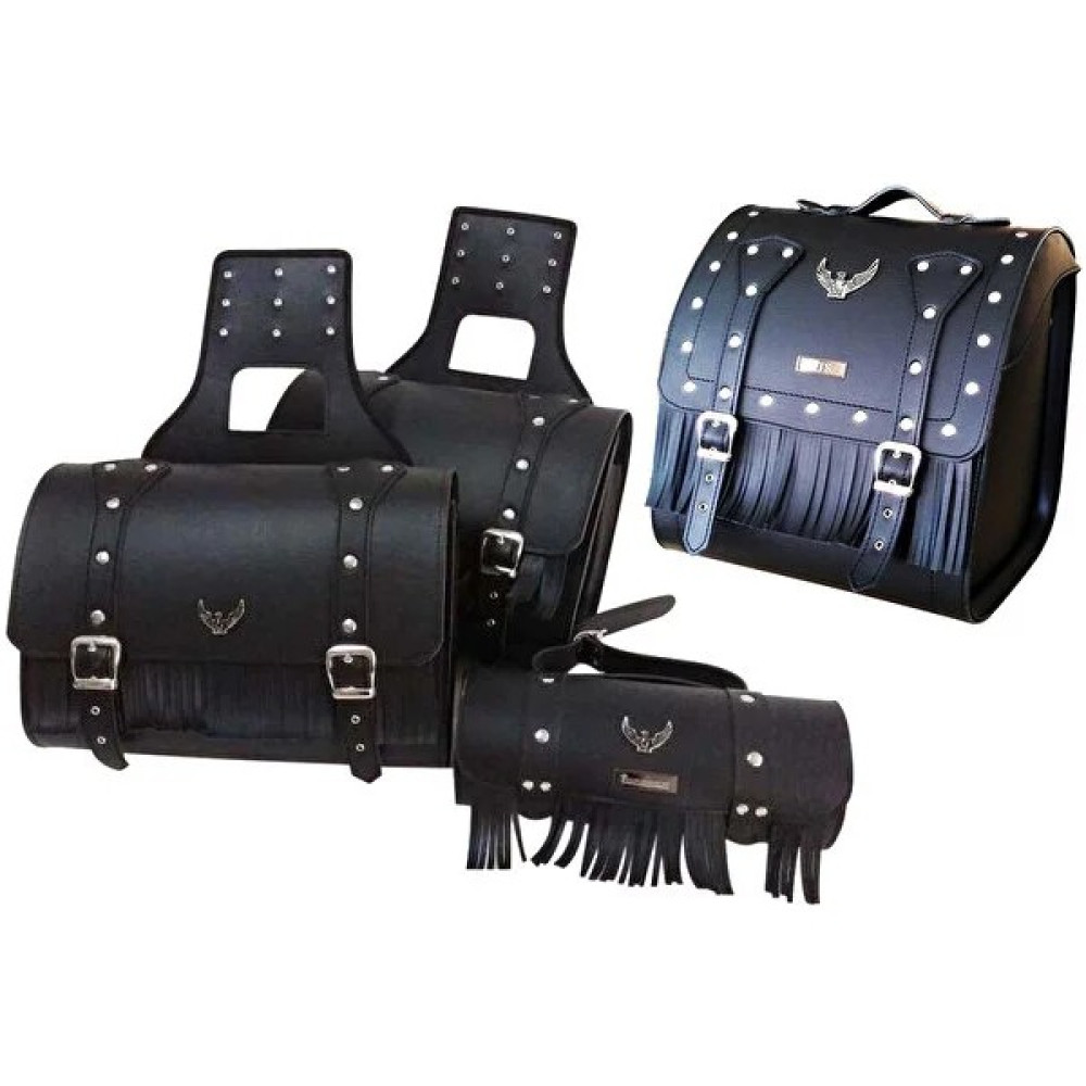 Motoanl Motosiklet 4'lü Set Takım Deri Yan Heybe Sosis ve Arka Çanta Chopper Siyah Model Motor Heybe Çantası Motorsiklet Çantaları Fiyatı