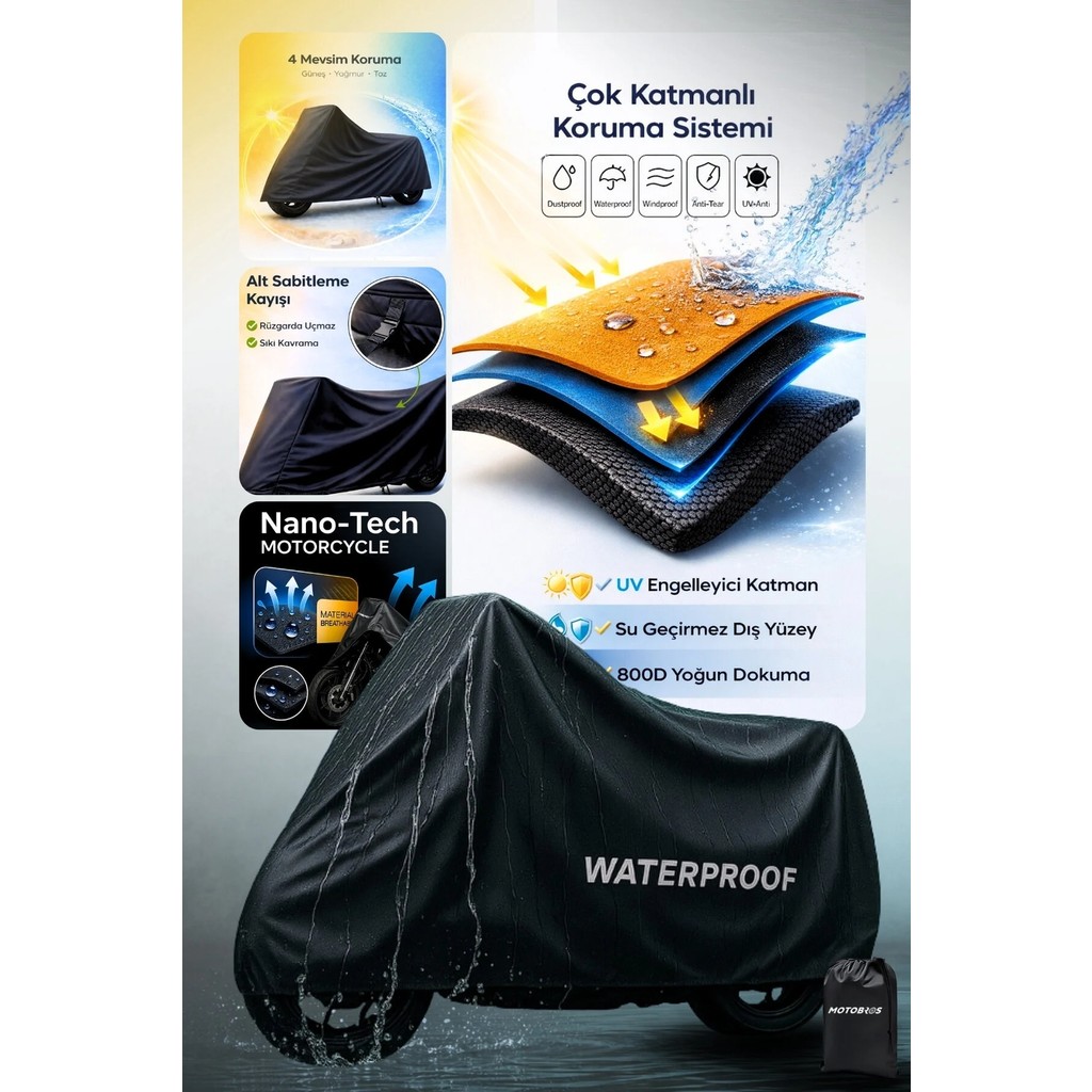 Motobros Motoshield-X Siyah Motosiklet Branda L Beden Su-Toz Geçirmez Motor Branda Motor Çadırı Motor Kılıfı - 2XL Motorsiklet Brandaları Fiyatı