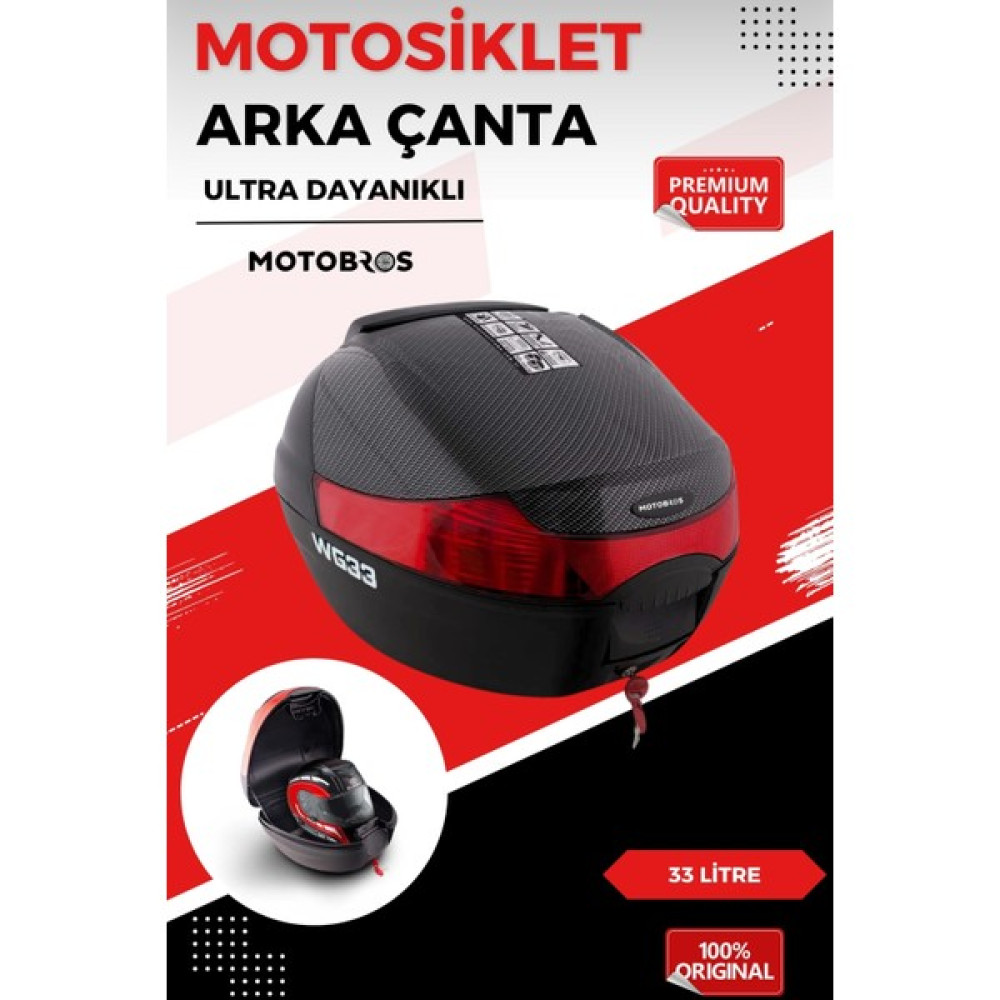 Motobros N-49 Siyah Motosiklet Arka Çanta Carbon Ultra Dayanıklı 33 Lt. Motorsiklet Çantaları Fiyatı