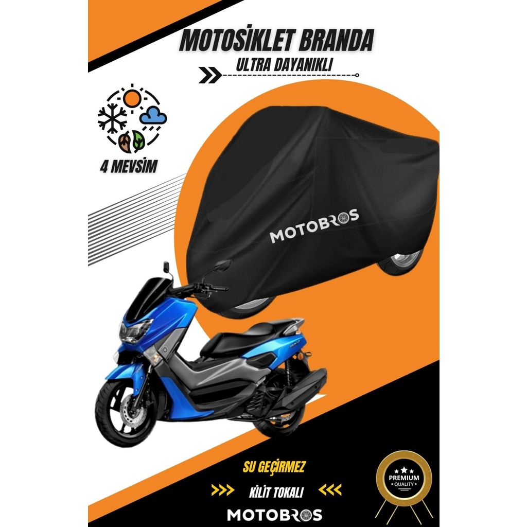 Motobros Yamaha Nmax Siyah Su Geçirmez Dayanıklı Motosiklet Brandası (En Kalın) Kumaş Ömürlük Kullanım Motorsiklet Brandaları Fiyatı