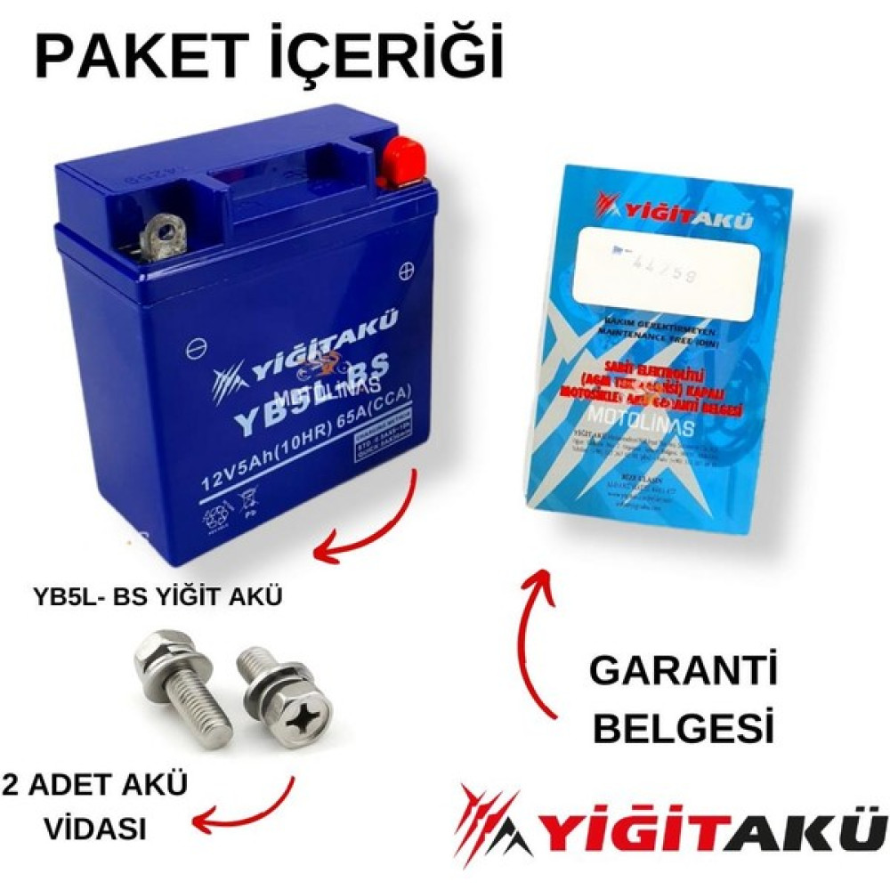 Motolinas 12 V 5 Ah-Amper YB5L Bs Yiğit Akü Motosiklet Aküsü, Cup Aküsü MART/2021 Akü Fiyatı