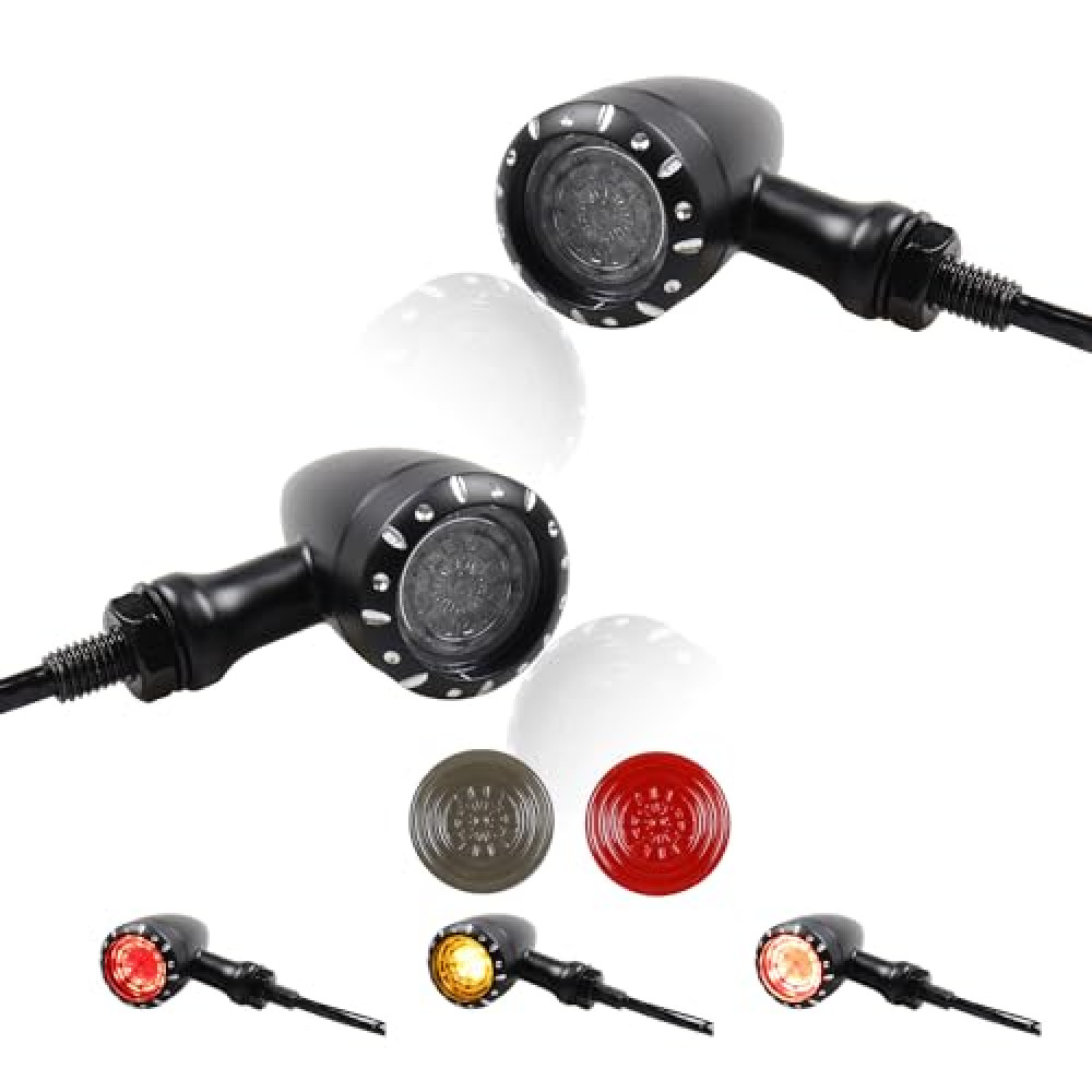 MotoParAcc Universal Motorcycle Rear LED Turn Signals 12V Brake Tail Lights Running Lights for Harley Sportster Iron 1200 Softail Yamaha Victory Kawasaki Suzuki Chopper Bobber