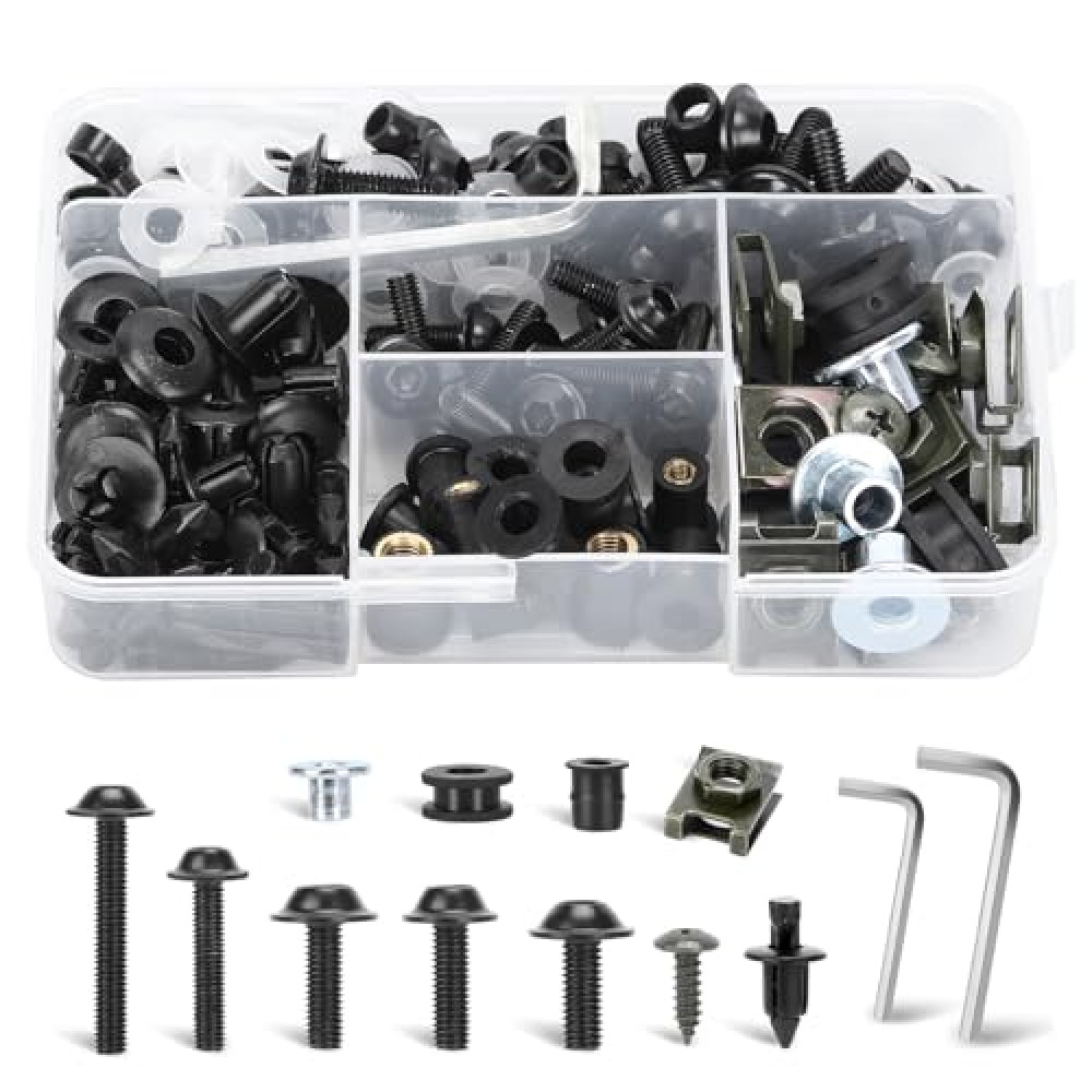 Motorcycle Fairing Bolt Kit, 188pcs 304 Stainless Steel M5 M6 Universal Windscreen Screws Compatible with Yamaha Honda Kawasaki Suzuki GSXR BMW Harley Davidson