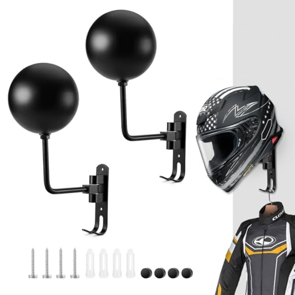 Motorcycle Helmet Holder (2 Pack) Wall Mount, Helmet Hanger 180° Rotation Helmet Rack with Double Hook for Football Helmet, Bicycle Helmet, Hat, Cap, Sportswear, Motorcycle Accessories Motorcycle Helmets Fiyatı