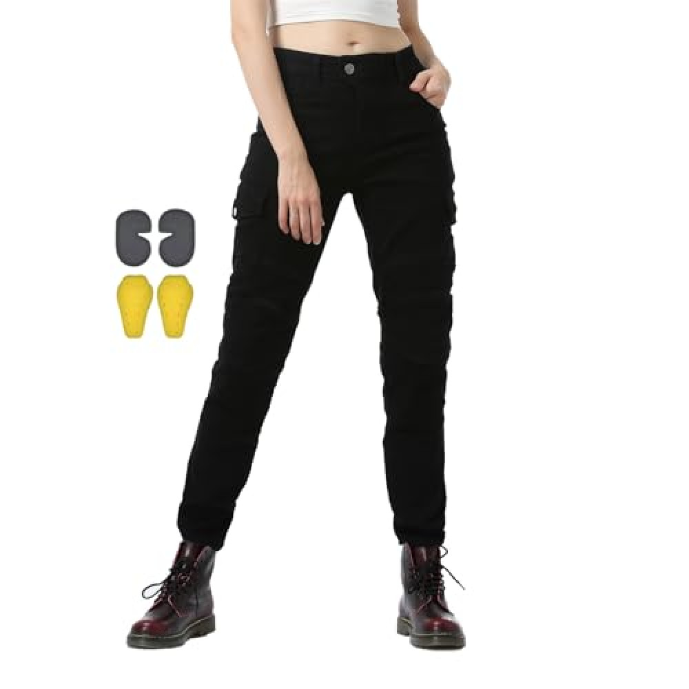 Motorcycle Pants for Women with Armored, Motorcycle Riding Protective Pants, XXS-4XL Adventure Motorcycle Jeans for Womens (Black,Large)