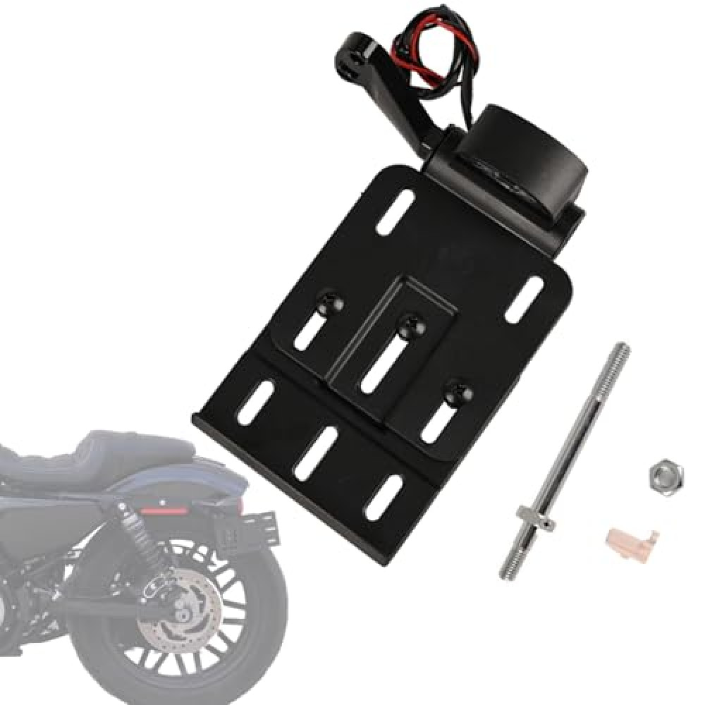 Motorcycle Rear Side License Plate Bracket Holder with LED Light for Harley Sportster XL883, XL1200, Dyna Low Rider FXDLS, Street Bob FXDB 2004-2020 Black