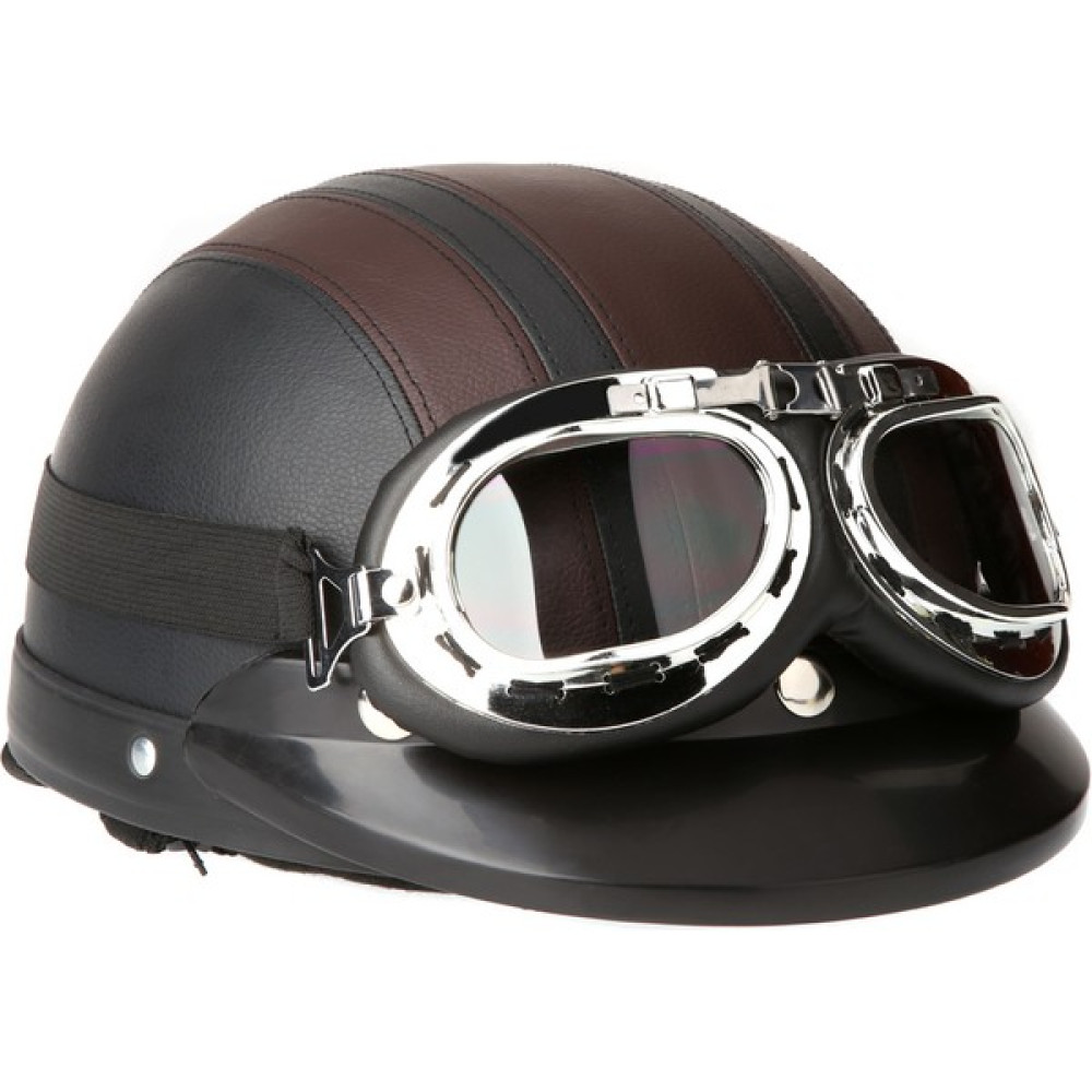 Motorcycle Scooter Open Face Half Leather Helmet with Visor UV - Standart - Kahverengi Motorsiklet Kaskları Fiyatı