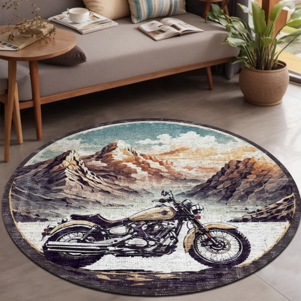 Motorcycle Şönil Gamer Oyuncu Odası Halısı Gaming Gamer Rug Pamuk Tabanlı Özel Tasarım Yıkanabilen Kaymaz Taban - 100 x 100 cm - Renkli Salon Halısı Fiyatı