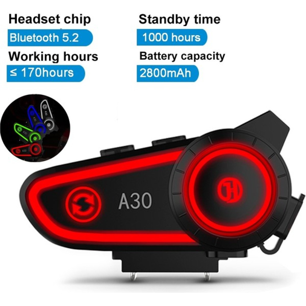 Motosiklet Bluetooth Kask Kulaklık Interkom, 2800MAH, Bluetooth 5.2, Su Geçirmez Intercom 3 LED Işık Motorsiklet Aksesuarları Fiyatı