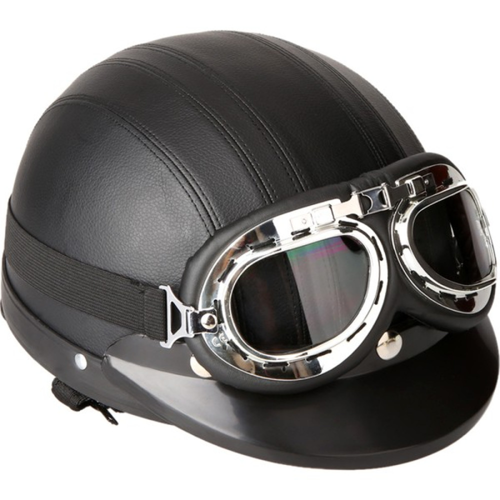Motosiklet Scooter Açık Yüz Yarım Deri Kask, Vizörlü (Yurt Dışından) - Standart - Siyah Motorsiklet Kaskları Fiyatı