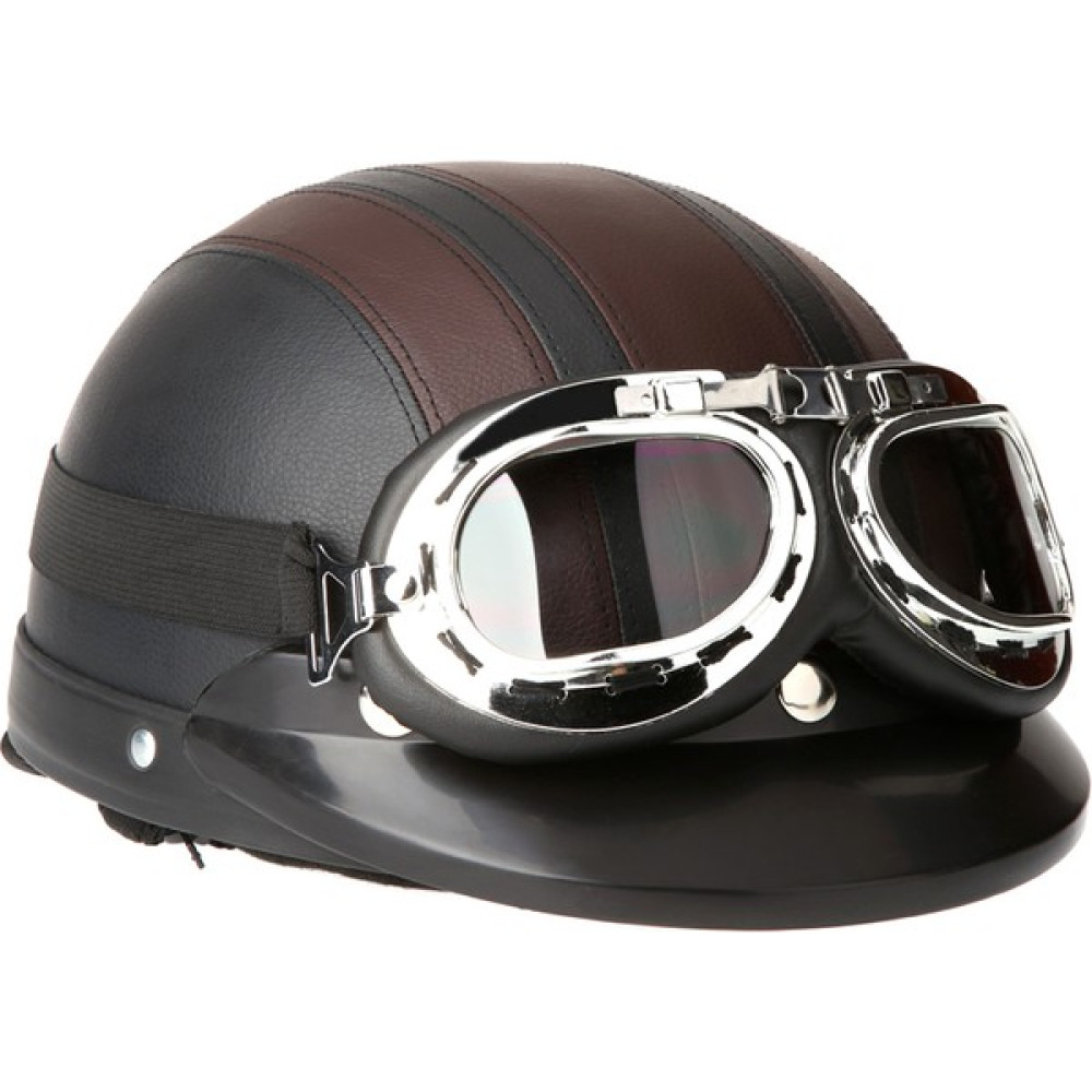Motosiklet Scooter Açık Yüz Yarım Deri Kask, Vizörlü(Yurt Dışından) - Standart - Kahverengi Motorsiklet Kaskları Fiyatı