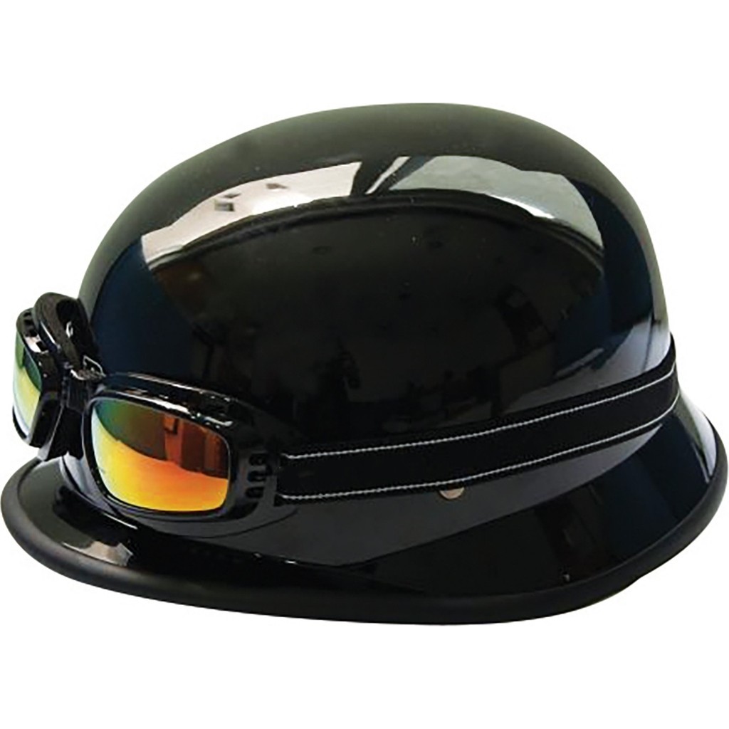 Motosiklet ve Bisiklet Yarım Kask Retro Gözlüklü Chopper Cruiser Kaskı Parlak Siyah - L Bisikletler Fiyatı