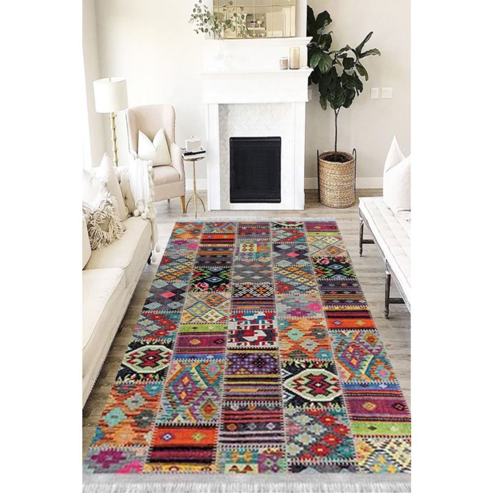 MOTTO HALI Patchwork Eko Punto Kaymaz Tabanlı Yıkanabilir Antibakteriyel Dijital Baskı Patchwork Halı Yolluk 100 x 160 Beden Kilim Fiyatı