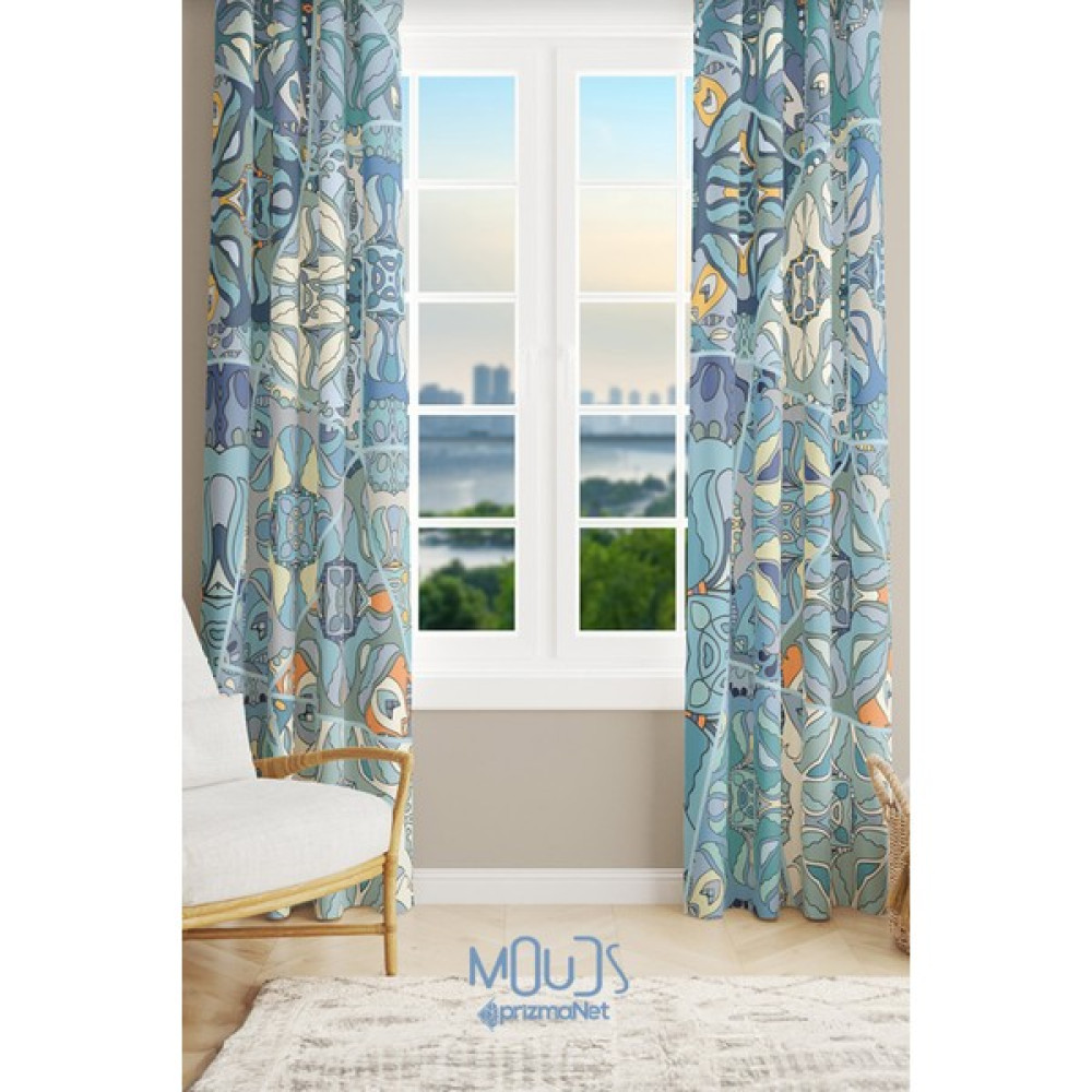 Moud's Anatolia 5 Desenli Süet Oturma Odası Salon Fon Perde Baskılı Ekstrafor Büzgü 2 Kanat PRD-1015 - Renkli - 150 x 270 cm Fon Perde Fiyatı