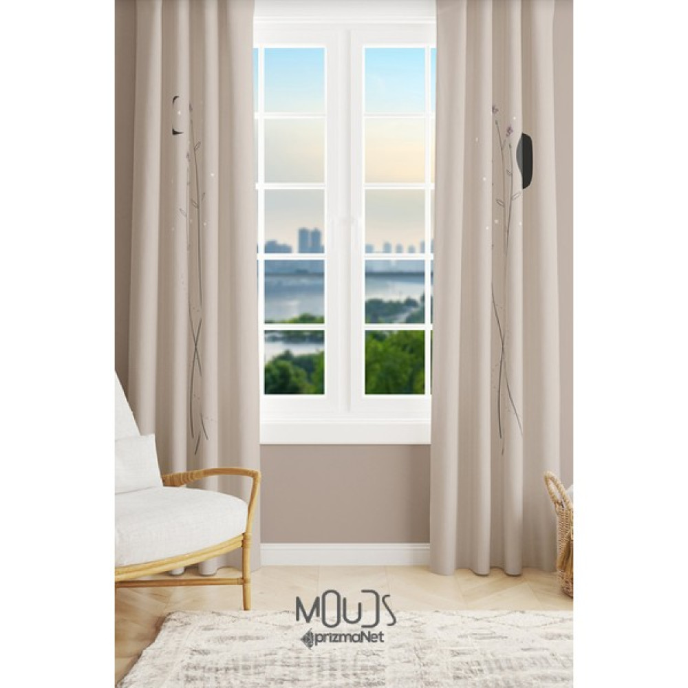 Moud's Bej Minimal Çiçek Desenli Süet Oturma Odası Salon Fon Perde Baskılı Ekstrafor Büzgü 2 Kanat PRD-1058 - Renkli - 70 x 200 cm Fon Perde Fiyatı