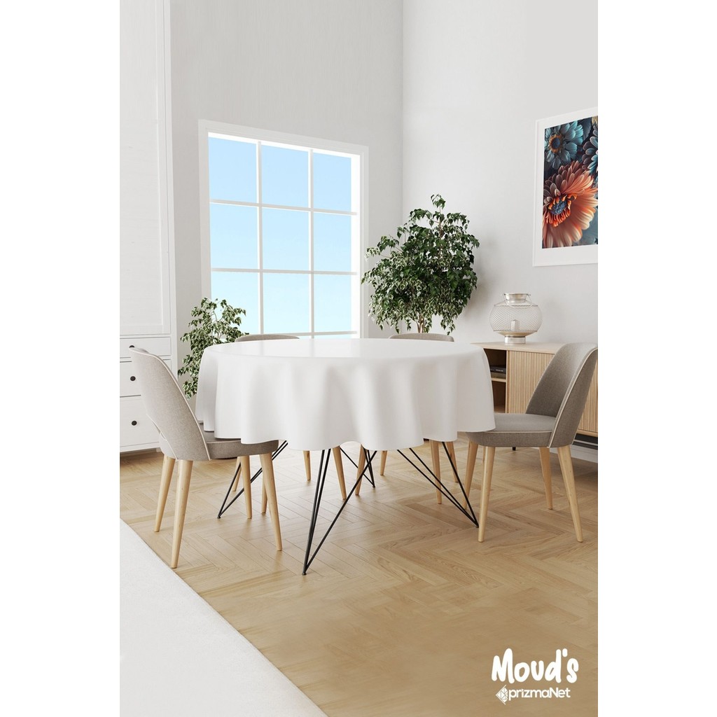 Moud's Beyaz Renk Yuvarlak Süet Dertsiz Masa Örtüsü - 80 x 80 cm - Renkli Masa Örtüsü Fiyatı