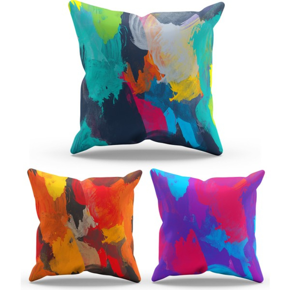 Moud's Çift Tarafı Baskılı Color Brush Desenli 3'lü Kombin Süet Kırlent Kılıfı - 43 x 43 cm - Yeşil Kırlent / Mobilya Yastığı Fiyatı