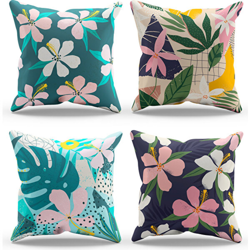 Moud's Çift Tarafı Baskılı Flower Desenli 4'lü Kombin Süet Kırlent Kılıfı - 43 x 43 cm - Buğulu Gül Kırlent / Mobilya Yastığı Fiyatı