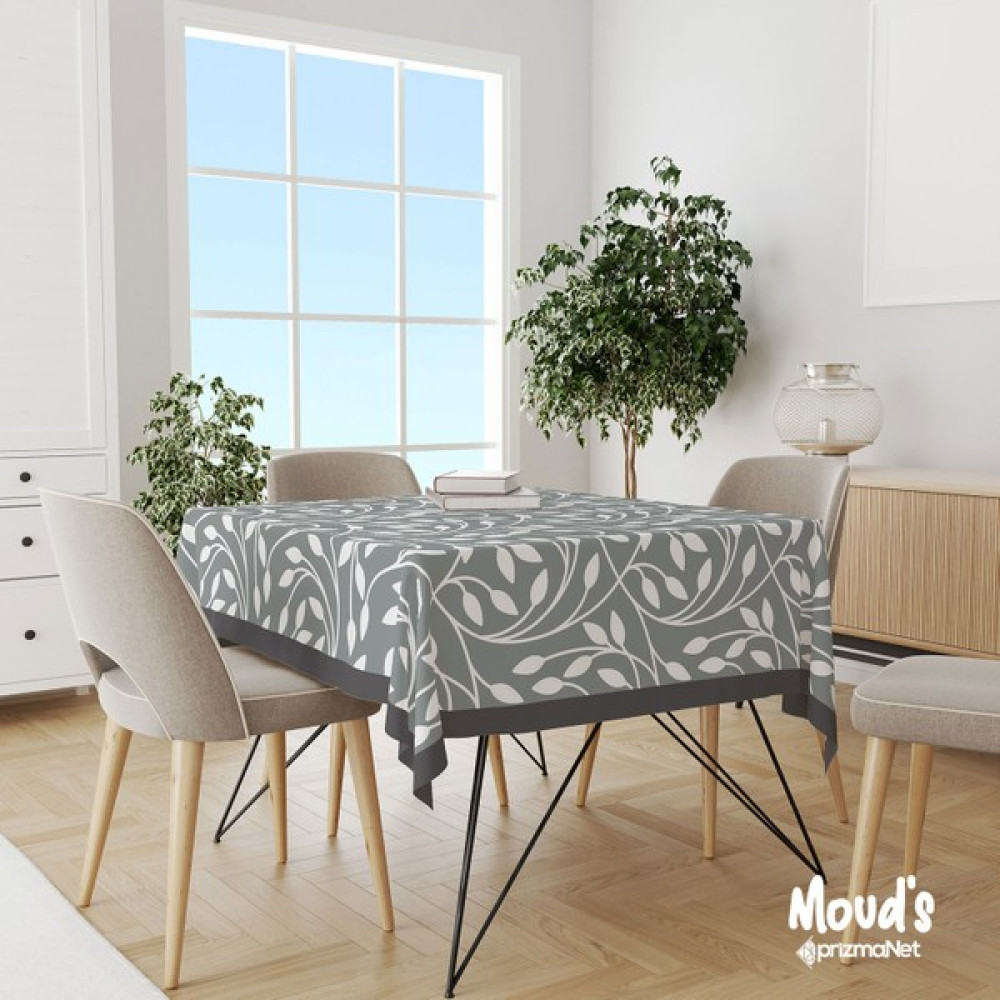 Moud'S Gri Flora Serisi Desenli Kare - Dikdörtgen Süet Dertsiz Masa Örtüsü - 140 x 140 cm Masa Örtüsü Fiyatı