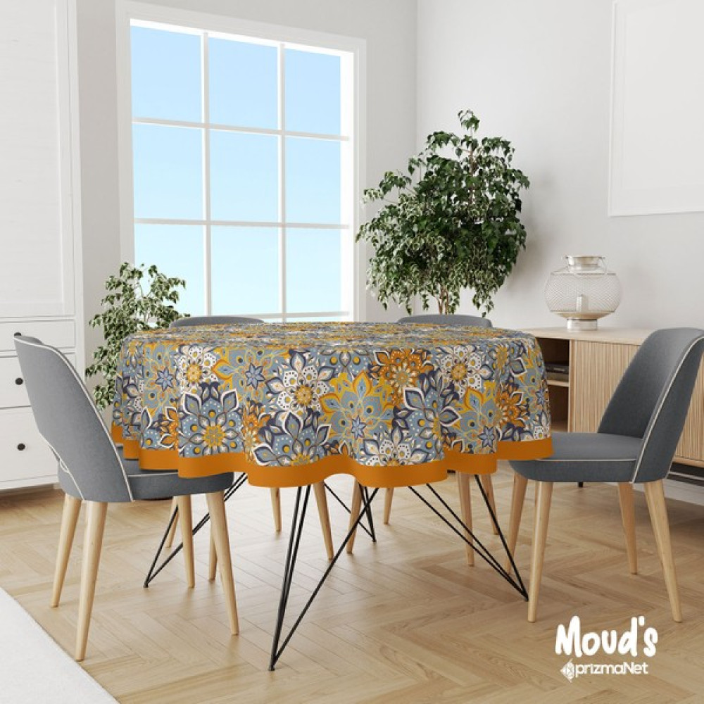 Moud's India Pattern 6 Desenli Yuvarlak Süet Dertsiz Masa Örtüsü - Renkli - 140 x 140 cm Masa Örtüsü Fiyatı