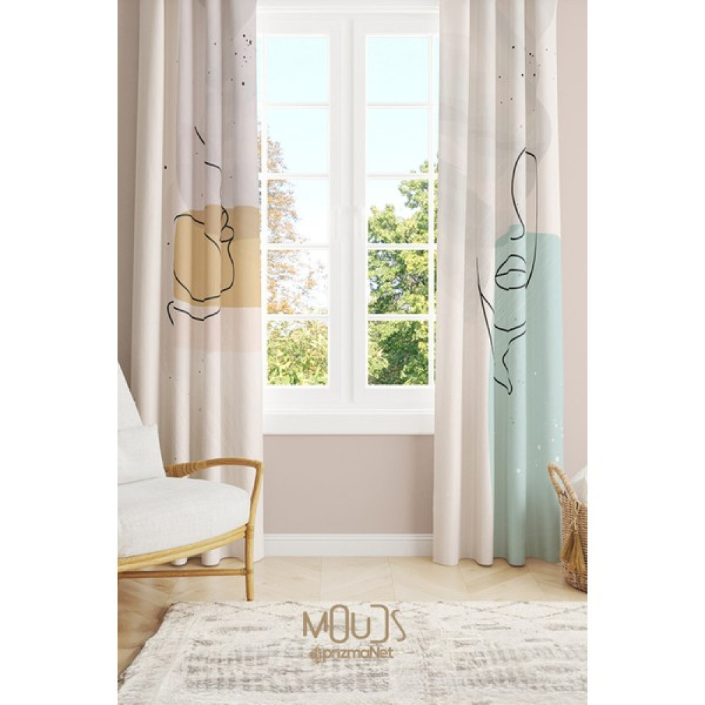 Moud's One Line Serisi Desenli Süet Oturma Odası Salon Fon Perde Baskılı Ekstrafor Büzgü 2 Kanat PRD-1047 - Renkli - 70 x 200 cm Fon Perde Fiyatı