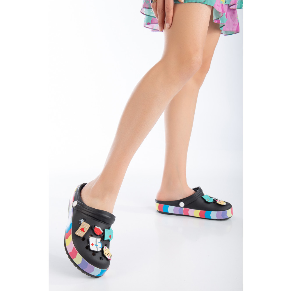 moun shoes Tam Ortopedik Siyah Unisex Süslemeli Renkli Kadın & Erkek Crocs Hemşire Terliği Kroks Terlik 37 Beden Unisex Sandalet Fiyatı