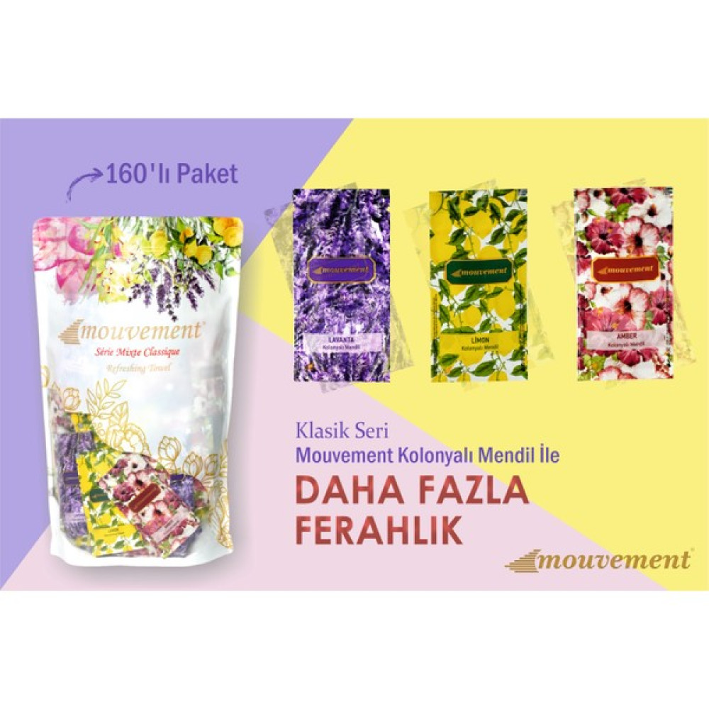 Mouvement Kolonyalı Islak Mendil -Karışık Klasik Paket - Tek Kullanımlık -160'LI - 2 Bebek Bakım Fiyatı