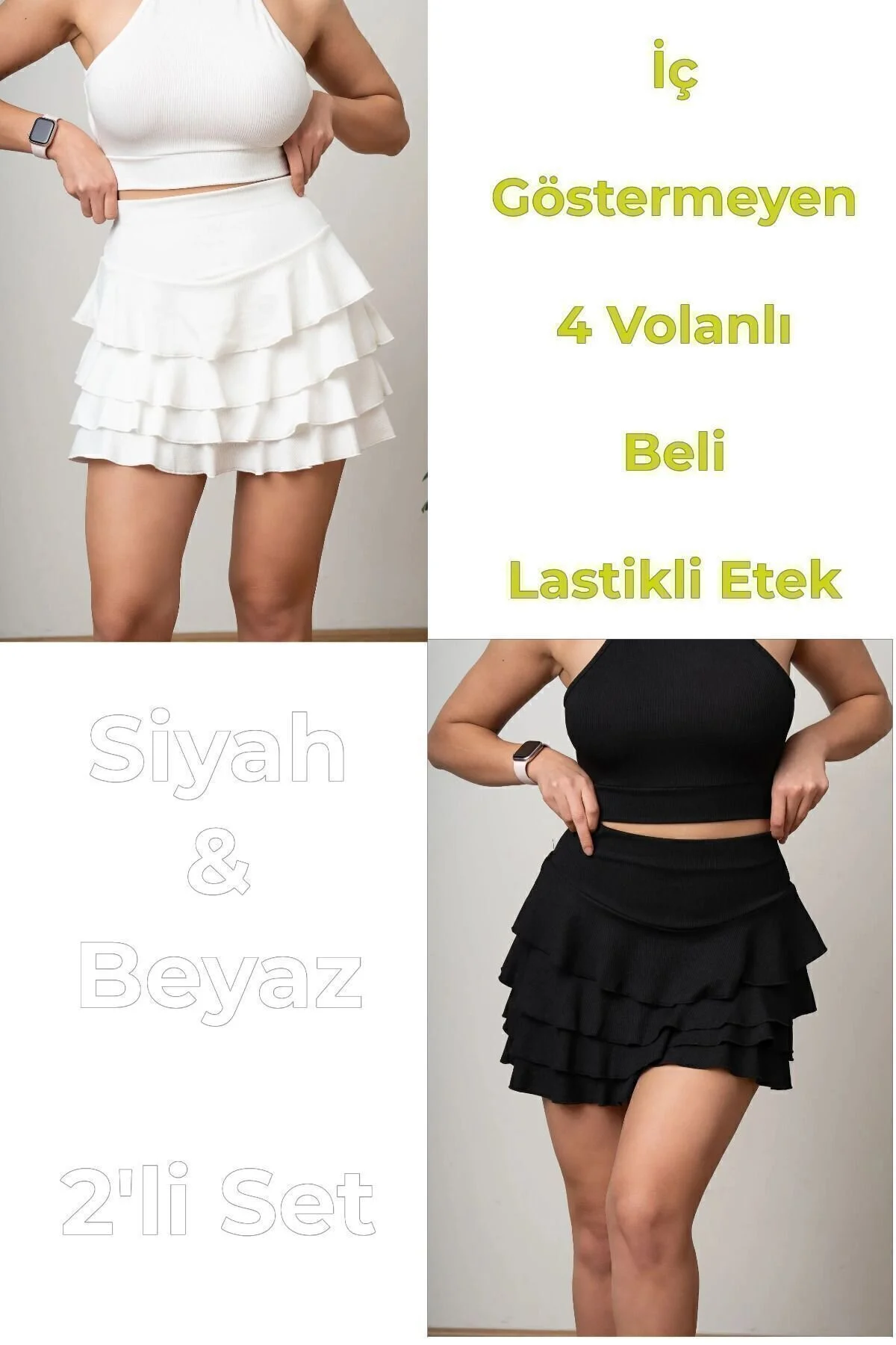 MOV GİYİM 2Lİ Mykonos Etek Siyah Ve Beyaz M Beden" Etek Fiyatı