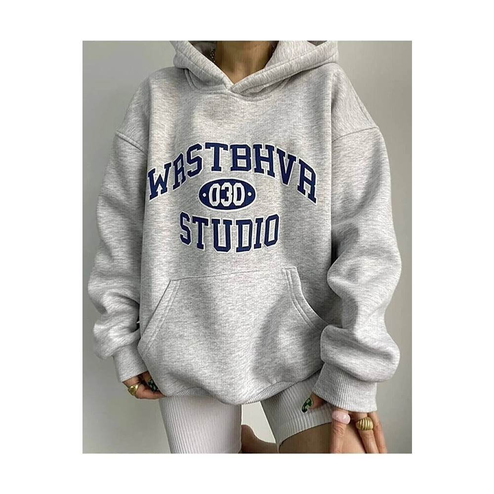 MOV GİYİM Unisex Gri Wrstbhrv Baskılı Oversize Kapüşonlu Sweatshirt XL Beden Bayan Sweatshirt Fiyatı