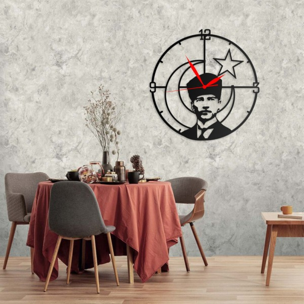 Mova Dizayn Duvar Saati Atatürk Anafartalar Tasarımlı Ev ve Ofis Için Dekoratif Metal Duvar Saati - Siyah - 40 x 50 cm Dekoratif Saat Fiyatı
