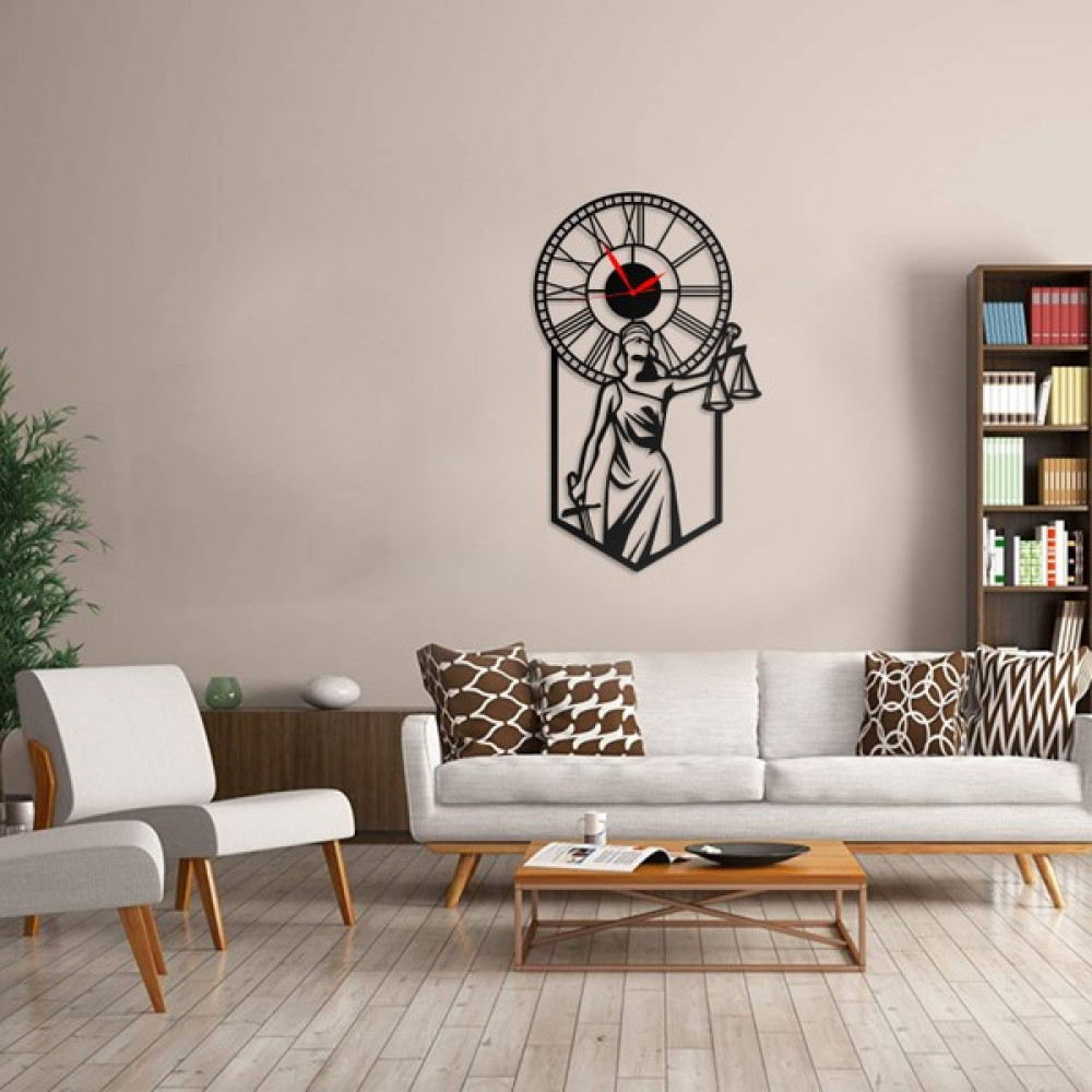 Mova Dizayn Duvar Saati Hukuçulara Özel Adalet Terazi Tasarımlı Ev ve Ofis Dekoratif Metal Duvar Saati - Siyah - 40 x 70 cm Dekoratif Saat Fiyatı