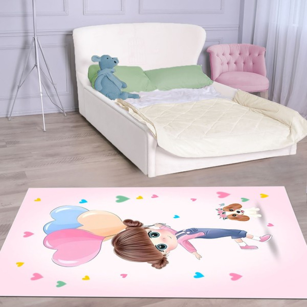 Movelti Home KD-171 Dijital Baskı Makinada Yıkanabilir Kaymaz Dot Taban Renkli Kız Çocuk ve Bebek Odası Halısı - 100 x 300 cm Bebek Odası Halı Fiyatı