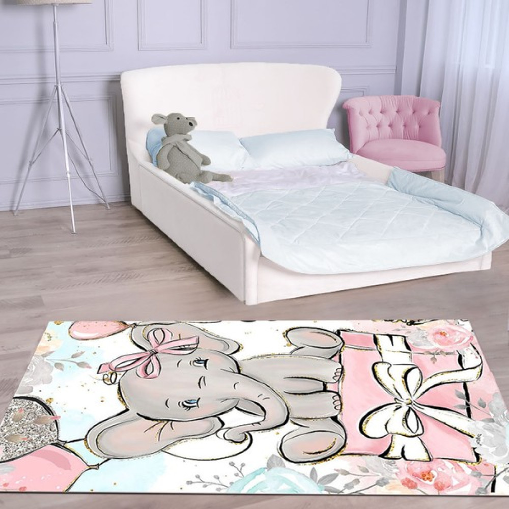 Movelti Home KD-181-Dijital Baskı Makinada Yıkanabilir Kaymaz Dot Taban Pembe Kız Çocuk ve Bebek Odası Halısı - 80 x 150 cm - Açık Pembe Bebek Odası Halı Fiyatı