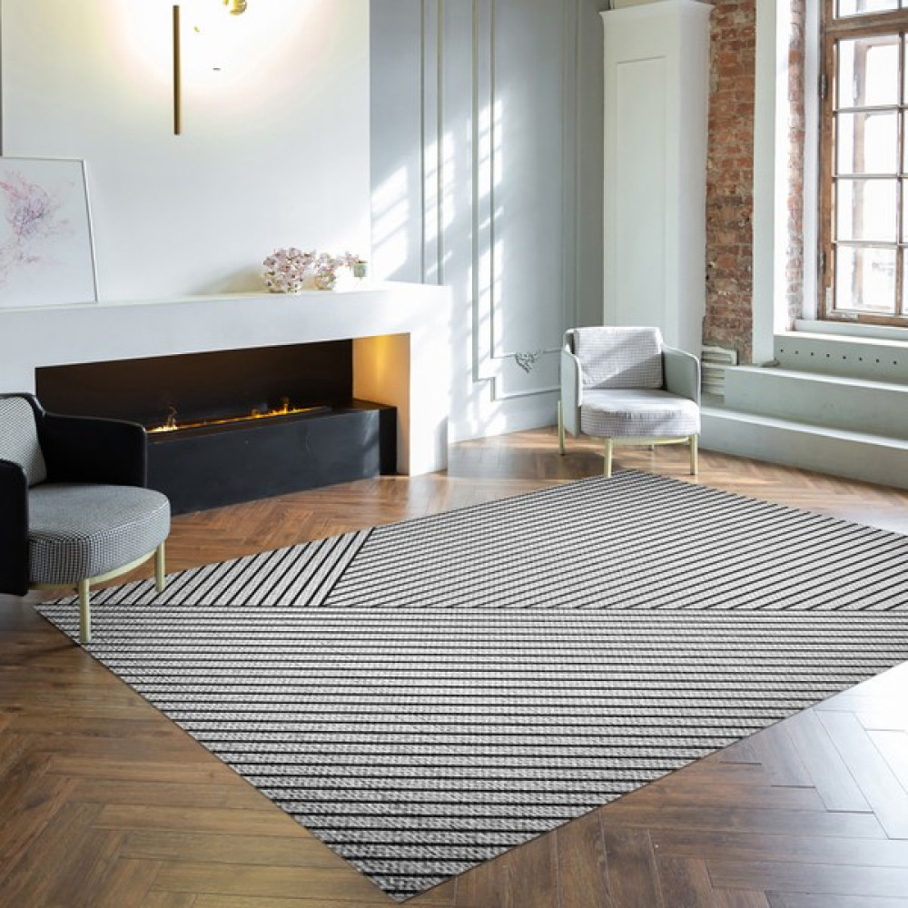 Movelti Home MDL-224 Dijital Baskı Makinada Yıkanılabilir Kaymaz Dot Taban Salon,oturma ve Yatak Odası Halısı - 200 x 290 cm - Gri Salon Halısı Fiyatı