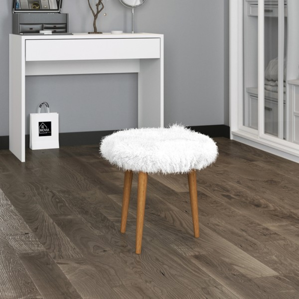 Movia Home Gürgen Ahşap Retro Ayak Dekoratif Ceviz Pelüş Puf Tabure Bench Koltuk Sandalye Beyaz Peluş Puf Bench Puf Fiyatı