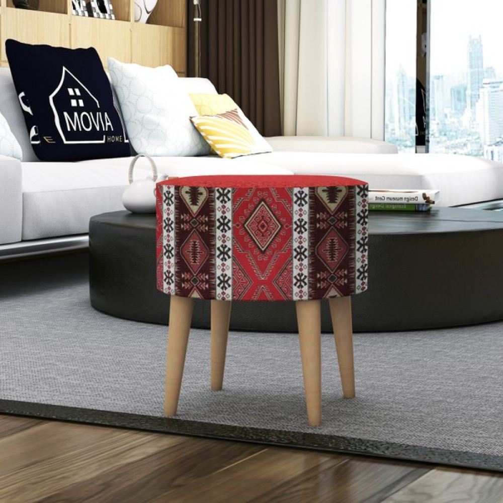 Movia Home Gürgen Retro Ahşap Ayaklı Dekoratif Etnik Üst Hasır Desenli Silindir Puf Bench Koltuk Sandalye Puf Fiyatı