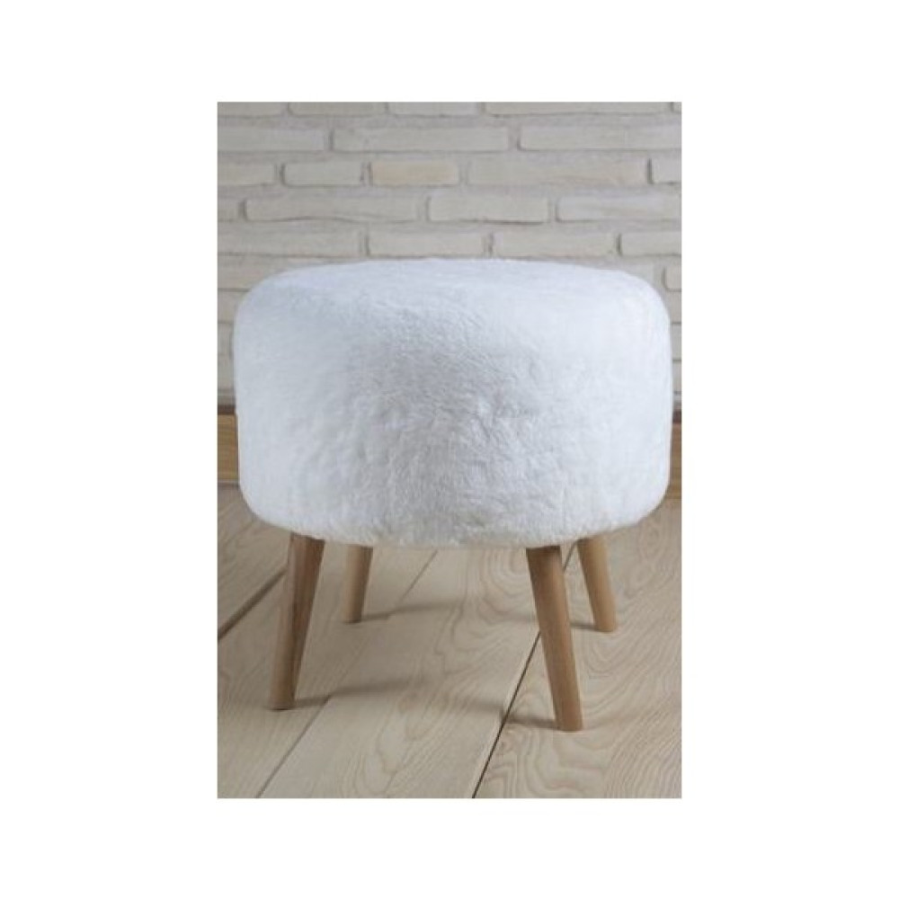 Movia Home Yuvarlak Beyaz Peluş Puf Ahşap Ayak Puf Fiyatı