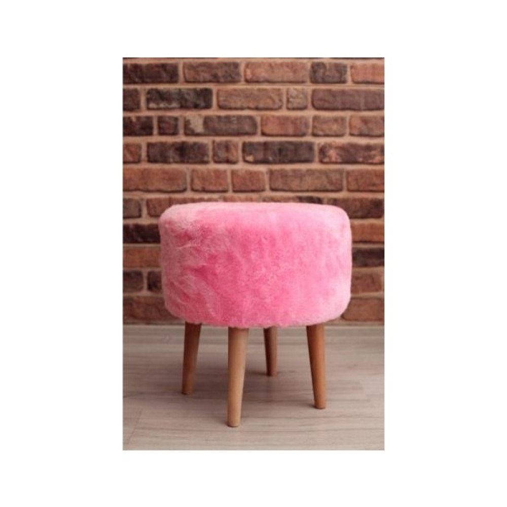 Movia Home Yuvarlak Pembe Peluş Ahşap Ayak Puf Bench Tabure Puf Fiyatı