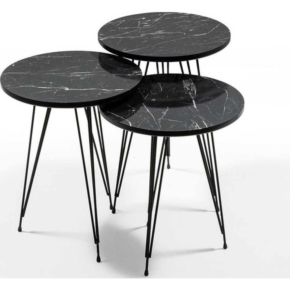 Movia Home Zigon Sehpa 3 Lü Metal Ayak Siyah Mermer Zigon Sehpa Fiyatı