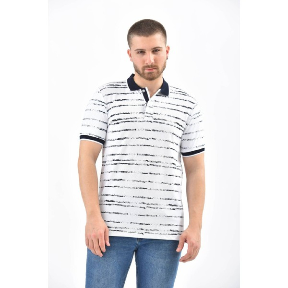 Moviment Beyaz Polo Yaka Baskılı Kısa Kollu T-Shirt Erkek T-shirt Fiyatı