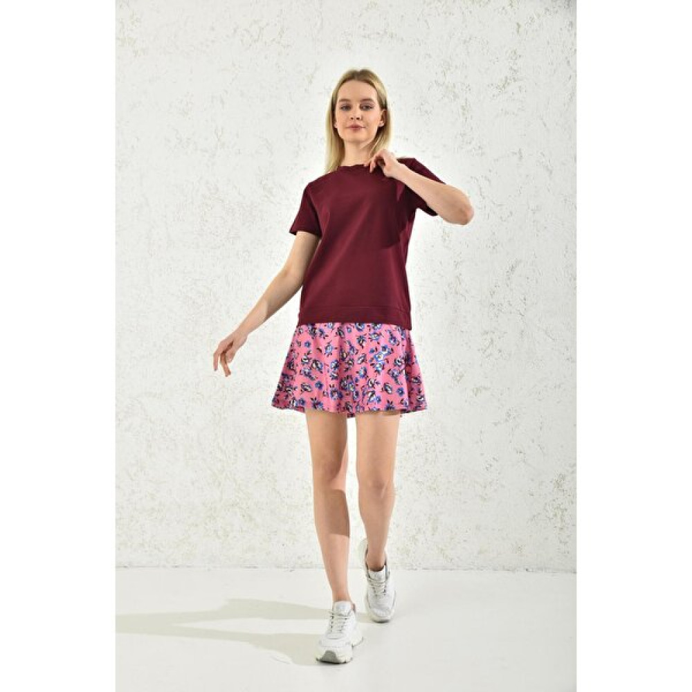 Moviment Bordo Çiçek Desenli Sweat Elbise Elbise Fiyatı